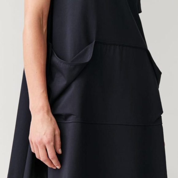 COS dark navy blue tied-pocket cotton swing dress - Picture 11 of 11